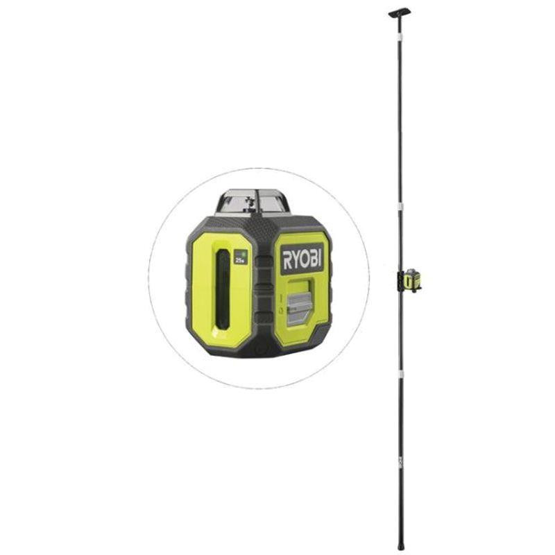 NIVEL LASER 2 LINEAS VERDES DE 360º Y BARRA TELESCOPICA ALCANCE 25 M RYOBI